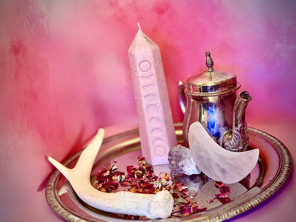 Botanical Moon Phase Rose Spell Candle