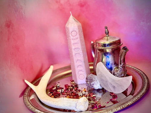 Botanical Moon Phase Rose Spell Candle
