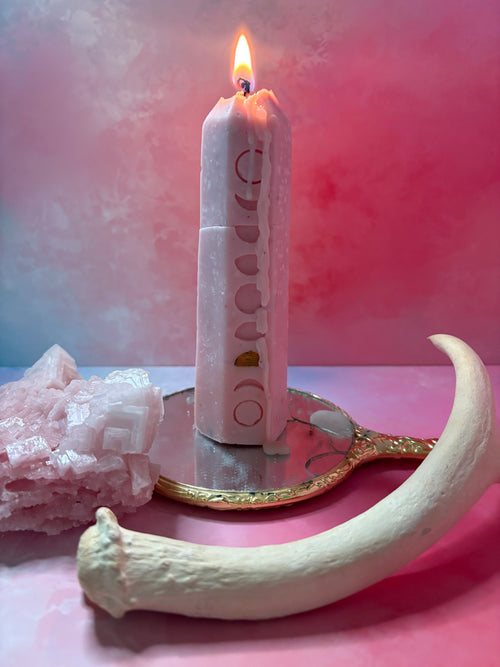Botanical Moon Phase Rose Spell Candle